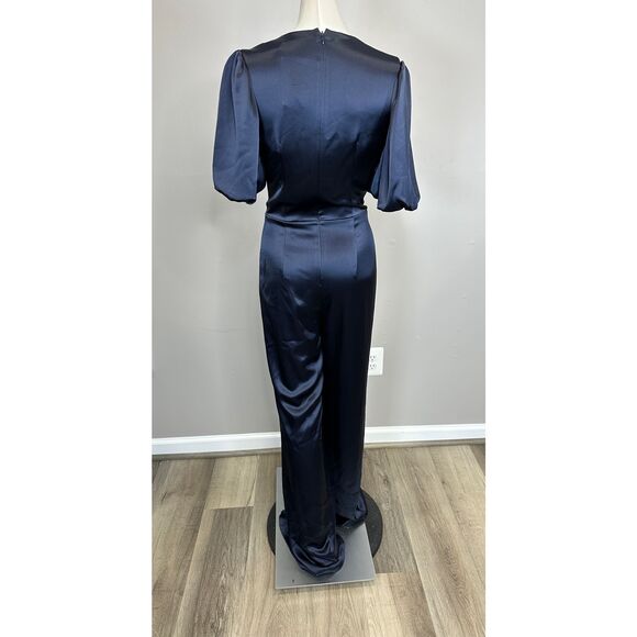 NWT Galvan London Plunge Eden Tie Waist Satin Wide leg Jumpsuit Midnight $1725 - Picture 6 of 10